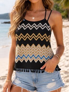 Laundry By Shelli Segal Zigzag Tassel Hem Strappy Women's Tank Top Halter Size S
